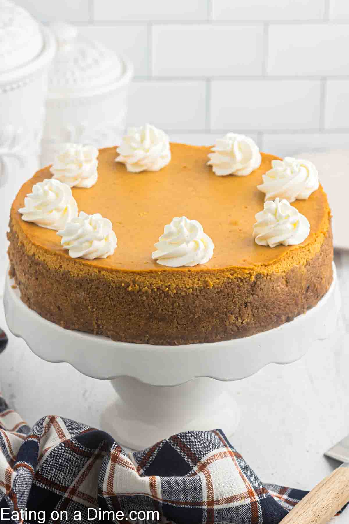Whole Pumpkin Cheesecake topped whipped cream