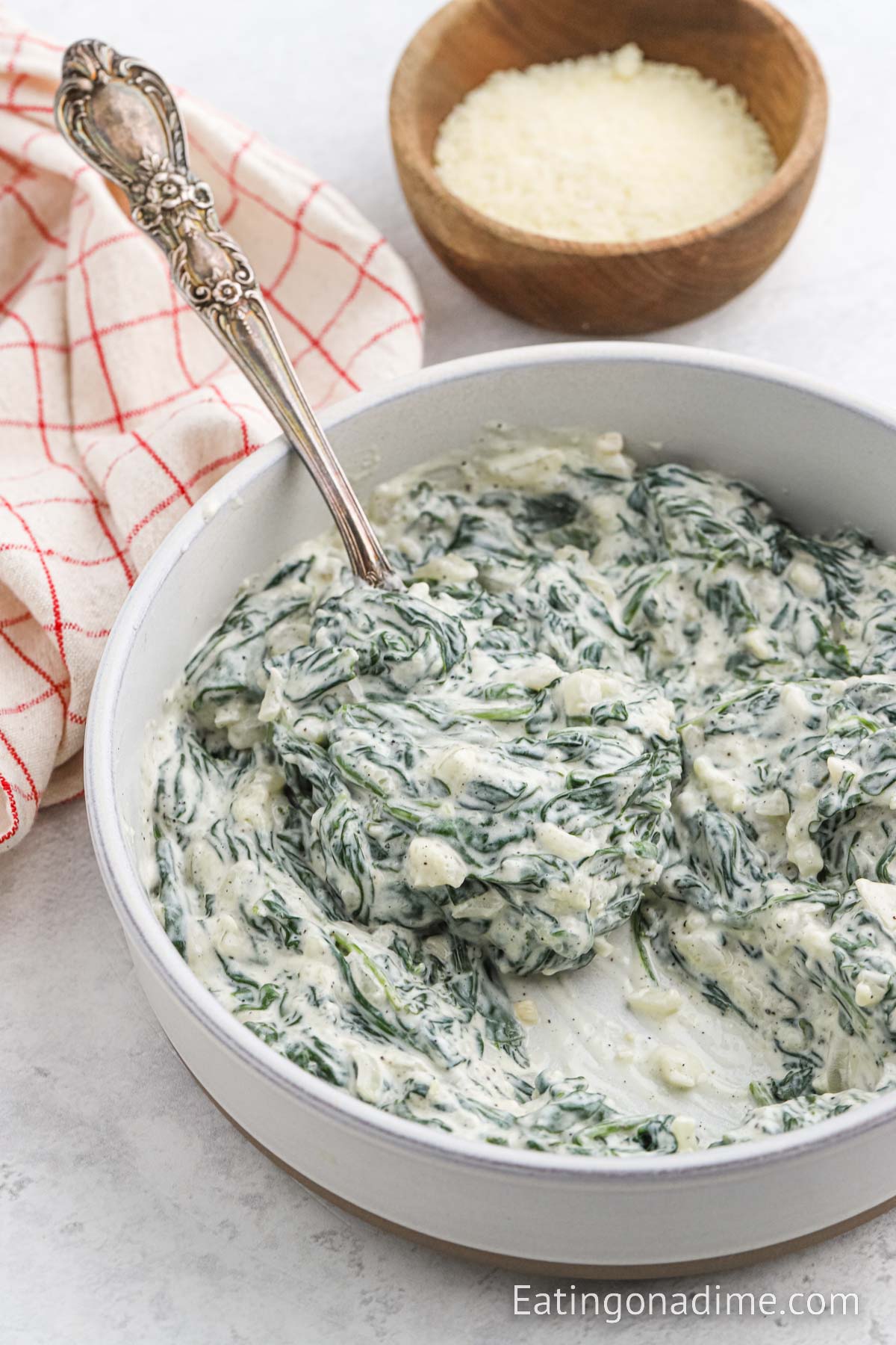 Creamed Spinach in a white bowl
