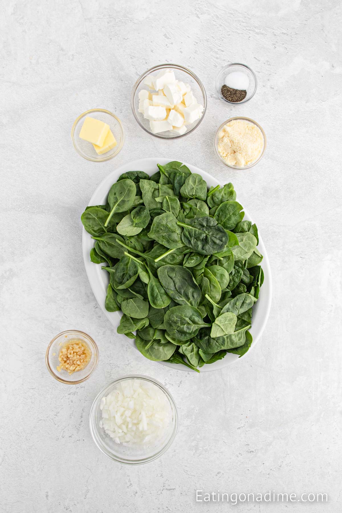 Ingredients needed for creamed spinach