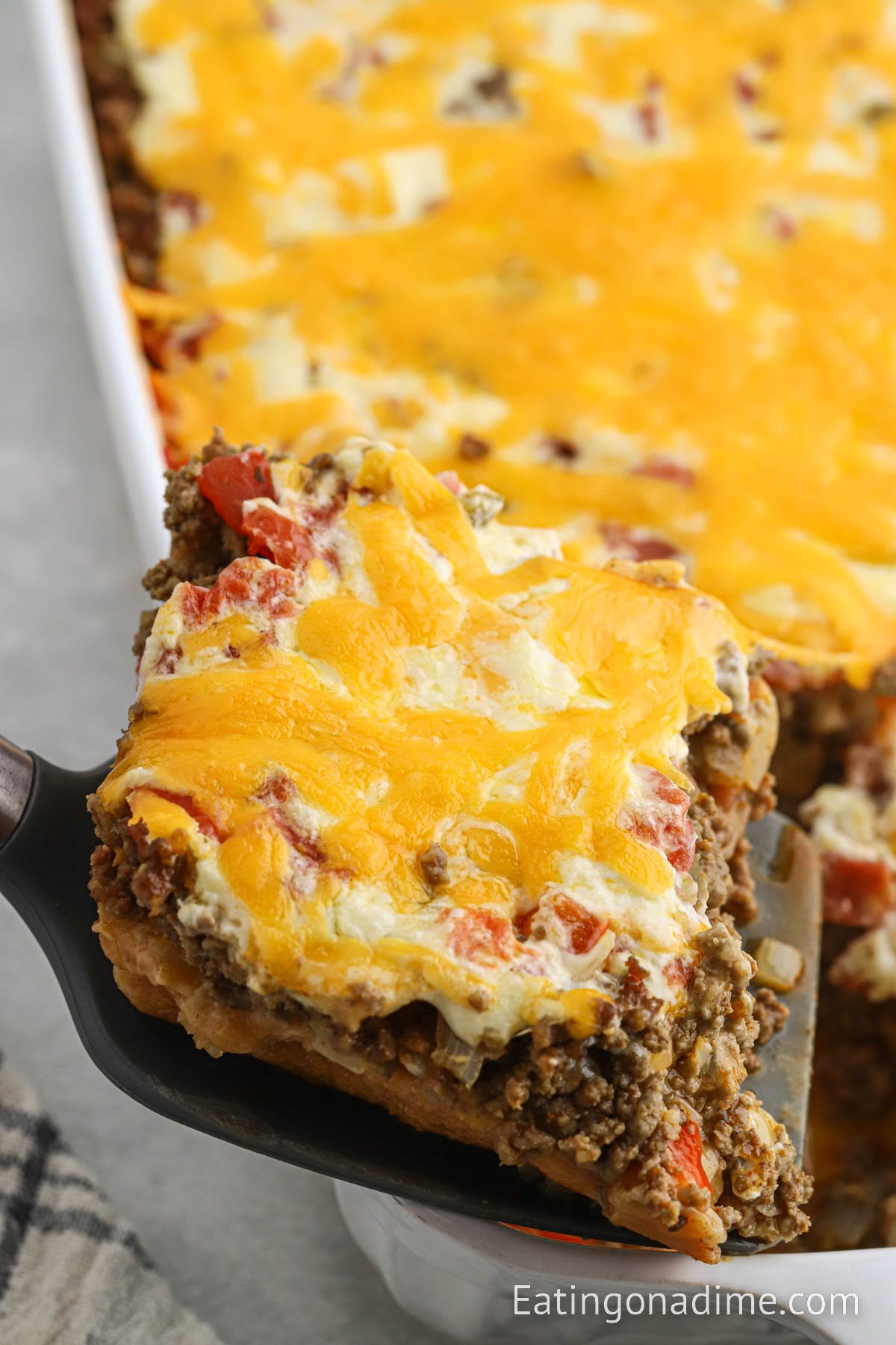 Serving of John Wayne Casserole on a spatula