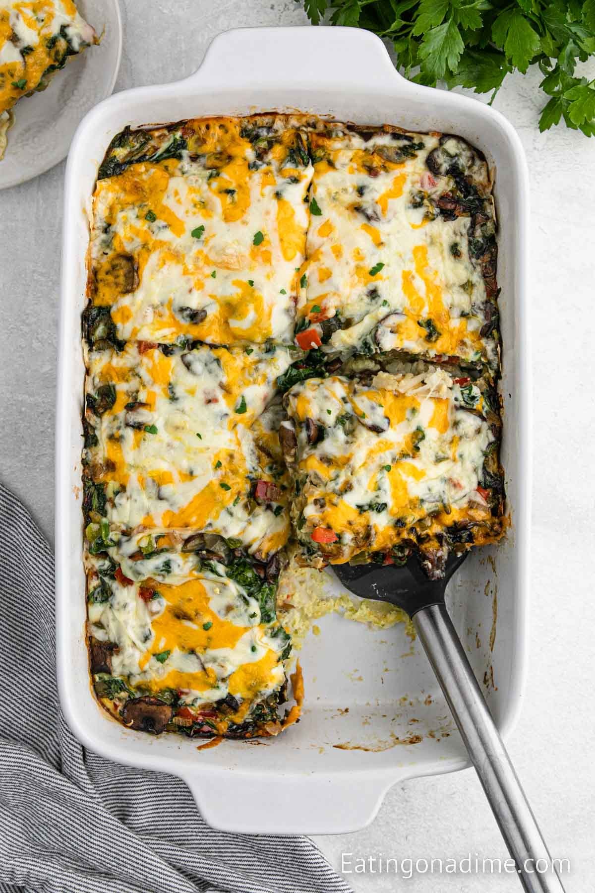 Vegetarian Breakfast Casserole in the baking dish