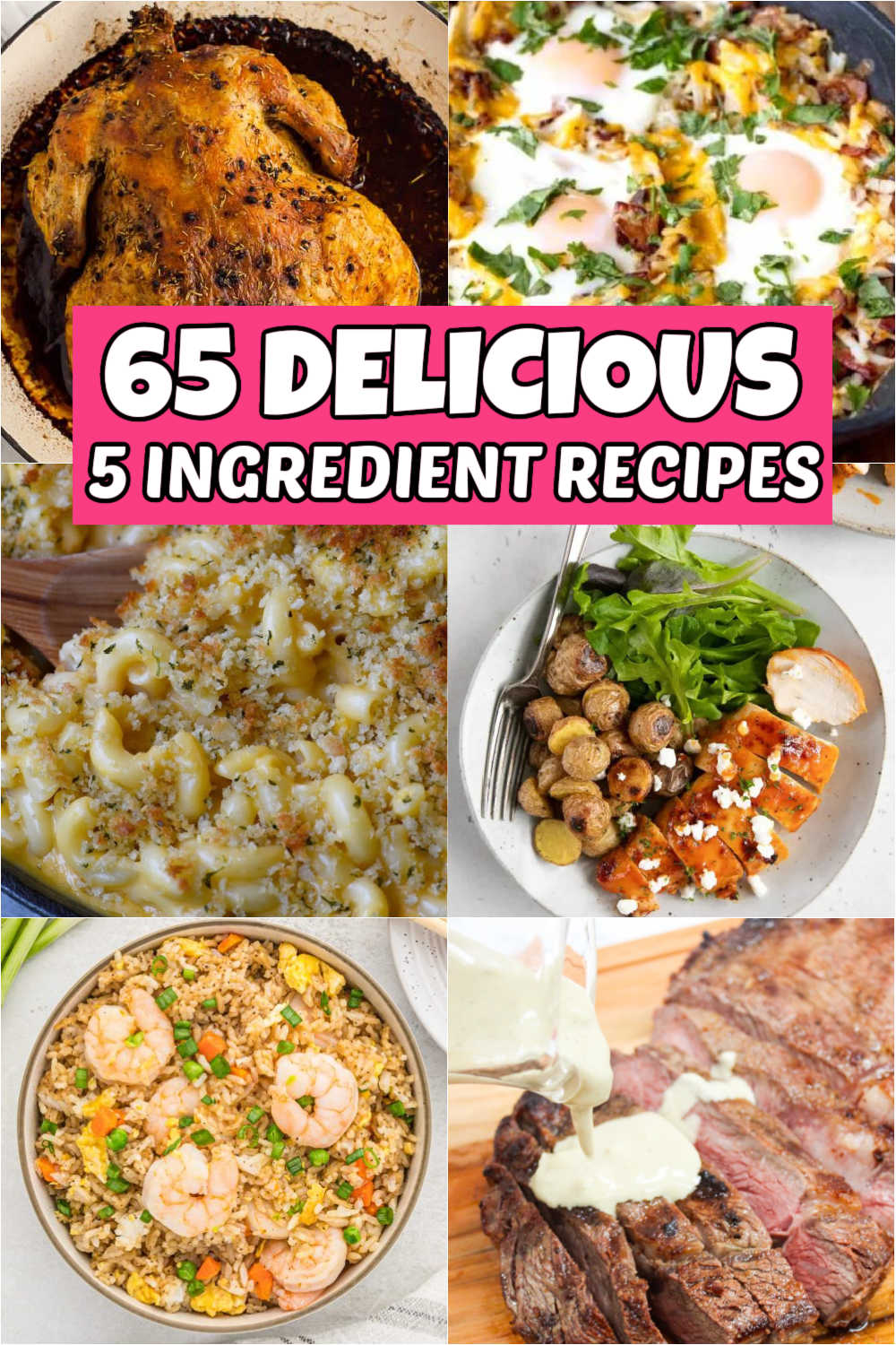 Are you tired of complicated recipes with a laundry list of ingredients? Look no further than these easy 5 ingredient recipes. You will love these meal ideas to get done and on the table. These five-ingredient recipes combine pantry staples for an easy weeknight meal. #eatingonadime #5ingredientrecipes #5ingredients