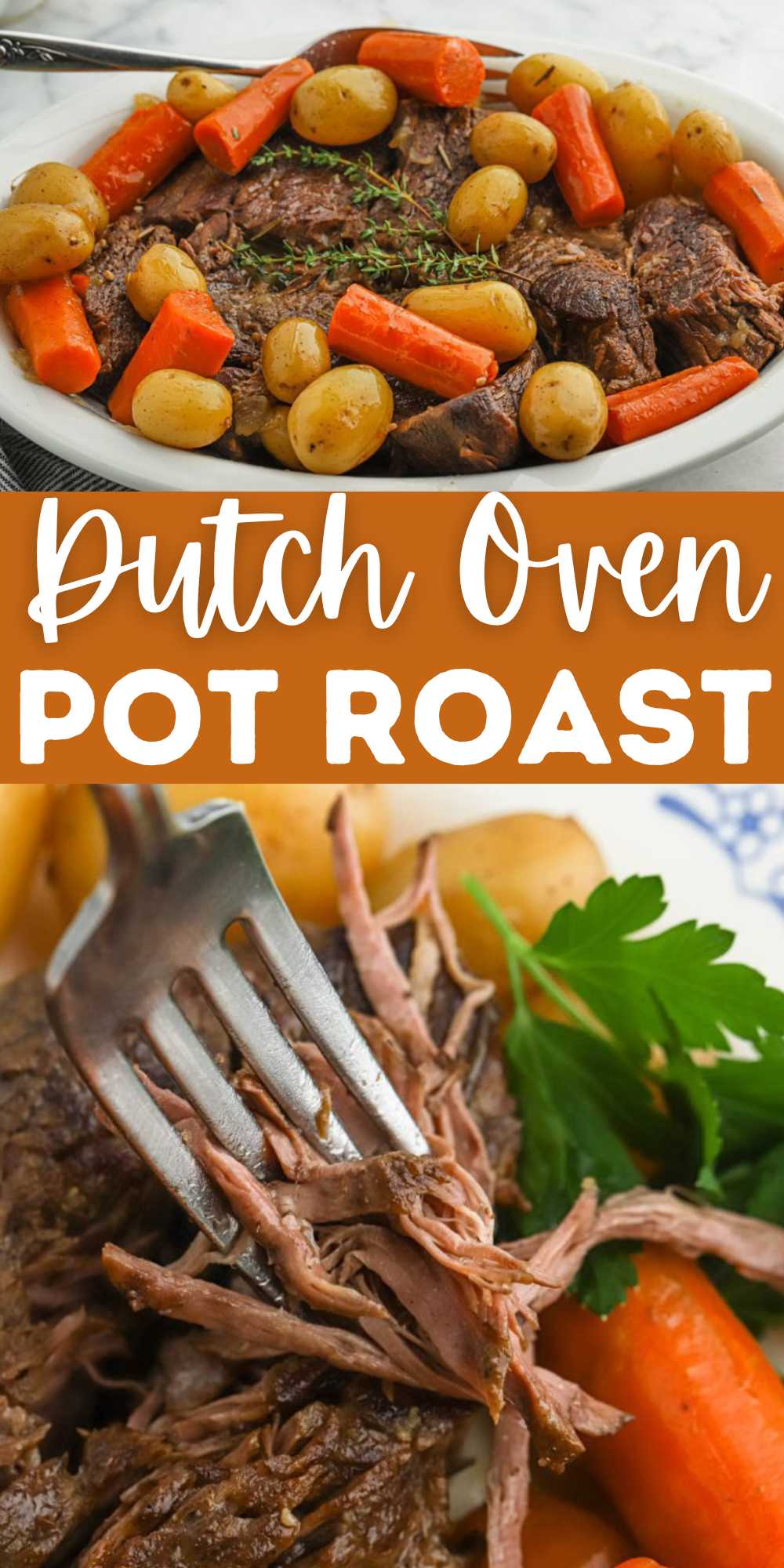 If you are looking for the best pot roast recipe, make Dutch Oven Pot Roast. Cooking it in the Dutch oven makes the roast fall-apart tender. The pot roast, veggies, fresh herbs and gravy make the best weekend meal. This recipe taste amazing also serving with a side of dinner rolls. #eatingonadime #dutchovenpotroast #potroastrecipe