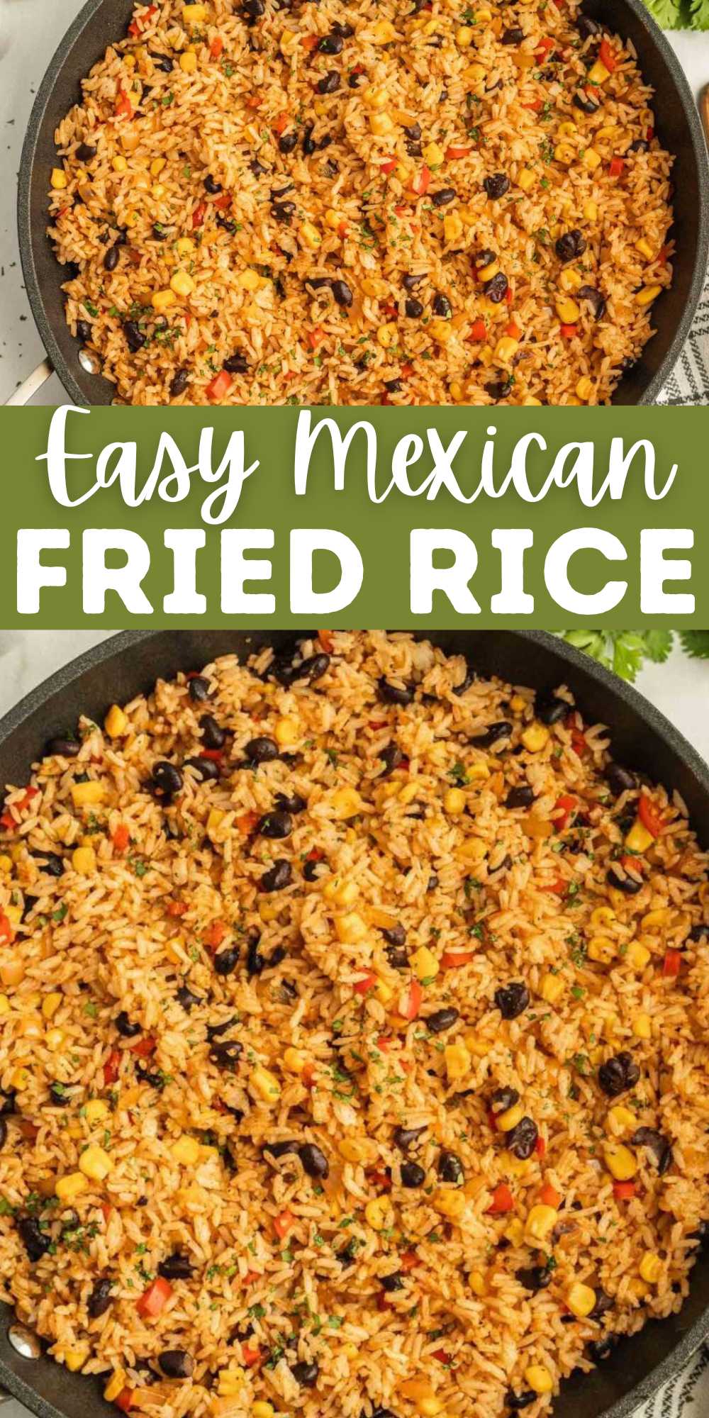 Mexican Fried Rice is an easy side dish and made with easy ingredients. If you are looking for a Mexican style rice, this is the one to make. Top with avocado and fresh cilantro for delicious flavor and a crowd pleasing side dish. #eatingonadime #mexicanfriedrice #friedrice