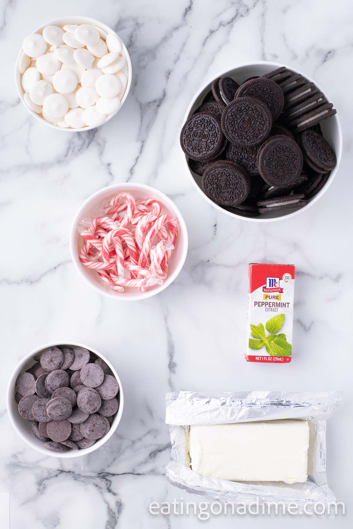 Ingredients Peppermint Oreo Balls - cream cheese, Oreo Cookies, Peppermint Extract, Candy Wafers. Candy Canes