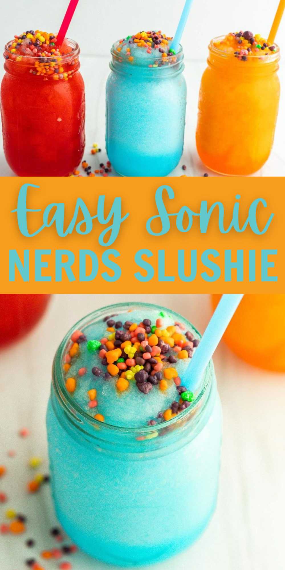 This Sonic Nerds Slushie is one of our favorite frozen drink. It is loaded with flavor and adding the Nerds makes it a fun drink. We love copycat recipes and this is one of the best ones we make. It taste amazing and you will love the fun texture. #eatingonadime #sonicnerdsslushie #nerdsslushie