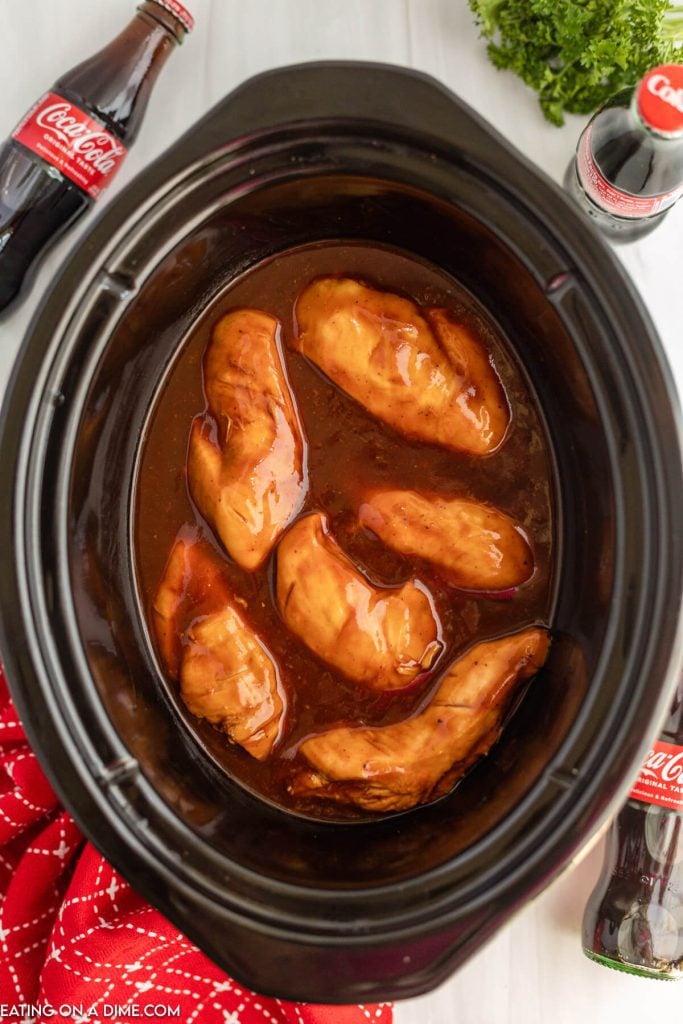 Cooked Coca Cola Chicken in the slow cooker 