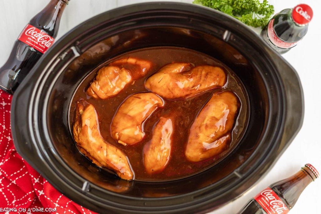 Cooked Coca Cola Chicken in the slow cooker