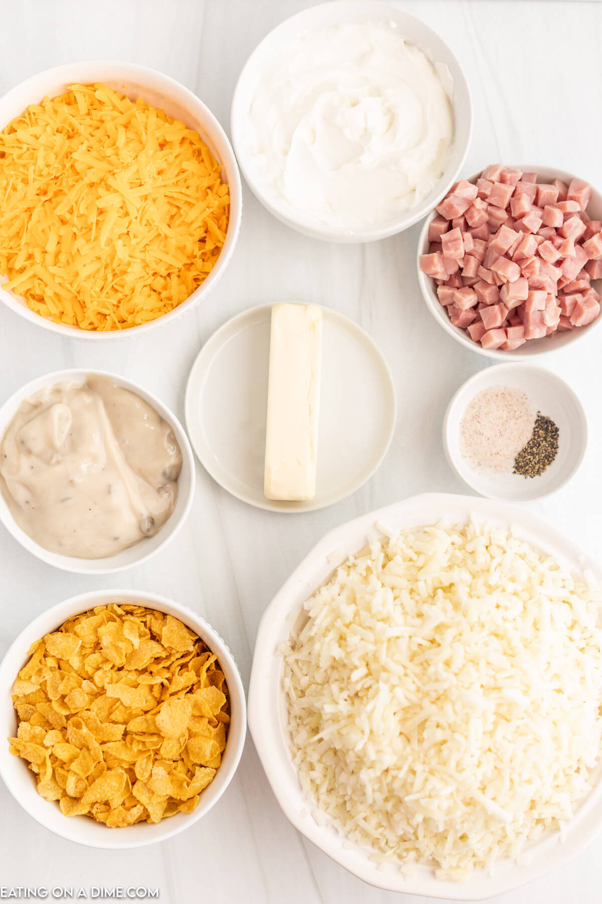 Ingredients for funeral potatoes with ham