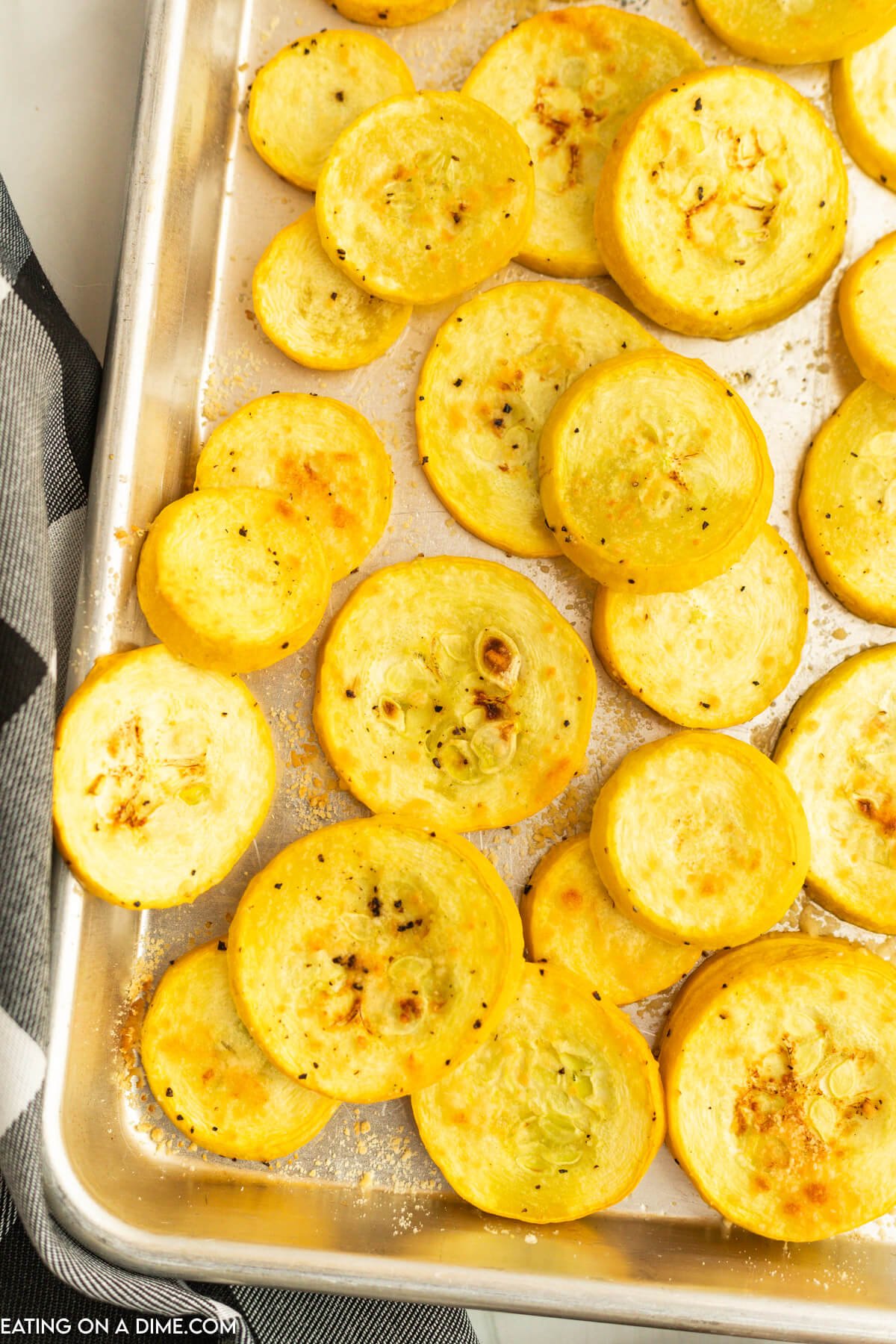 Slice oven roasted squash on a baking sheet