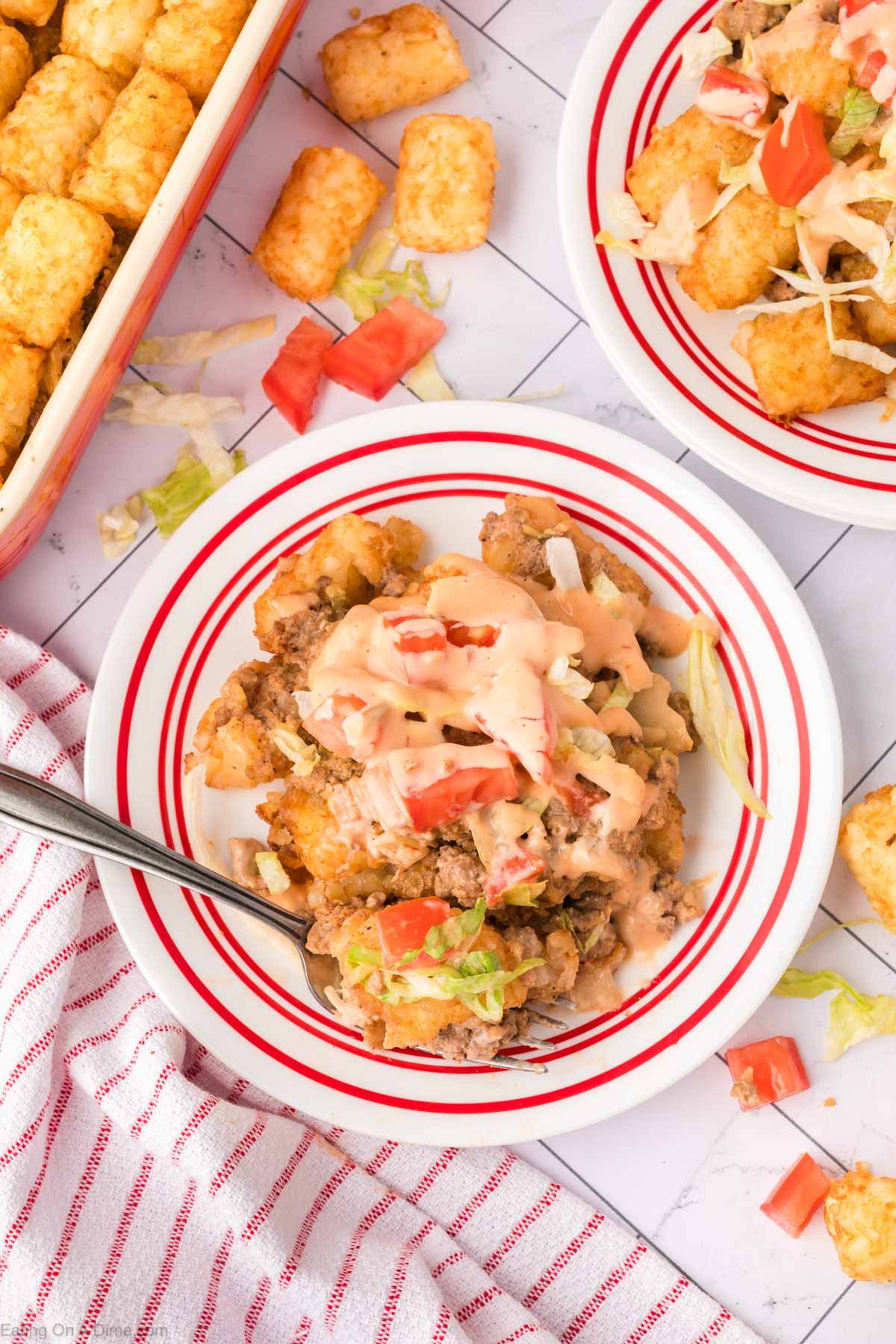 Big Mac Tater Tot Casserole on a white plate