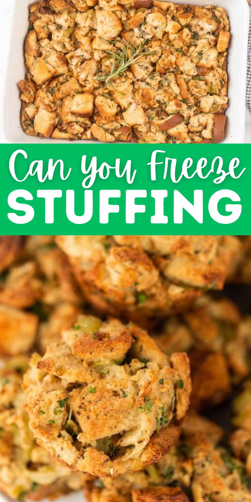 If you are wondering, Can you Freeze Stuffing. These tips and tricks will help you save your leftover stuffing without wasting it. If you want to jump start your holiday season cooking, make your Thanksgiving stuffing ahead of time. Follow these easy tips how to freeze cooked and uncooked stuffing. #eatingonadime #canyoufreezestuffing #stuffingfreezertips