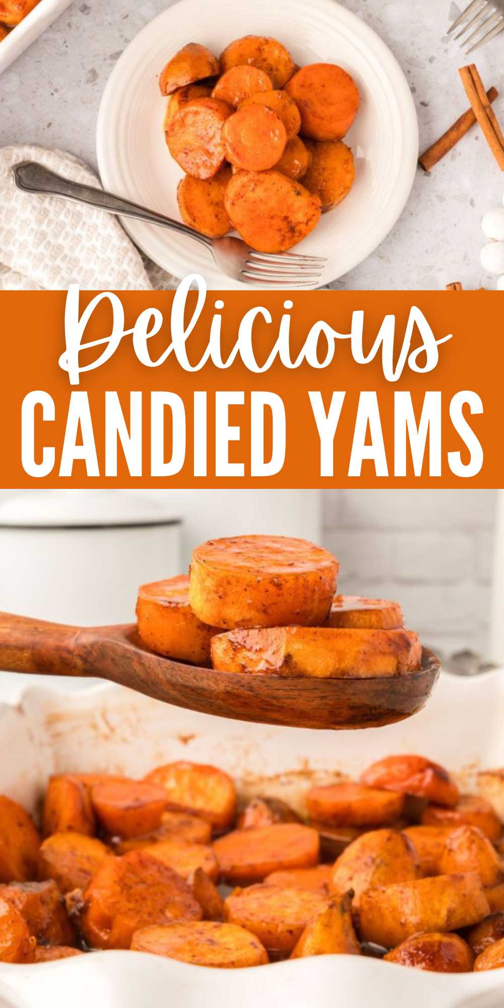 Candied Yams Recipe is the perfect side dish to serve this Thanksgiving and Christmas. The buttery sauce makes these yams so delicious. You will be amazed how delicious these yams are. You can even top them with mini marshmallows for an extra treat. These fork-tender sweet potatoes are always a crowd favorite and a great addition to sunday dinner. #eatingonadime #candiedyams #yams #sidedish