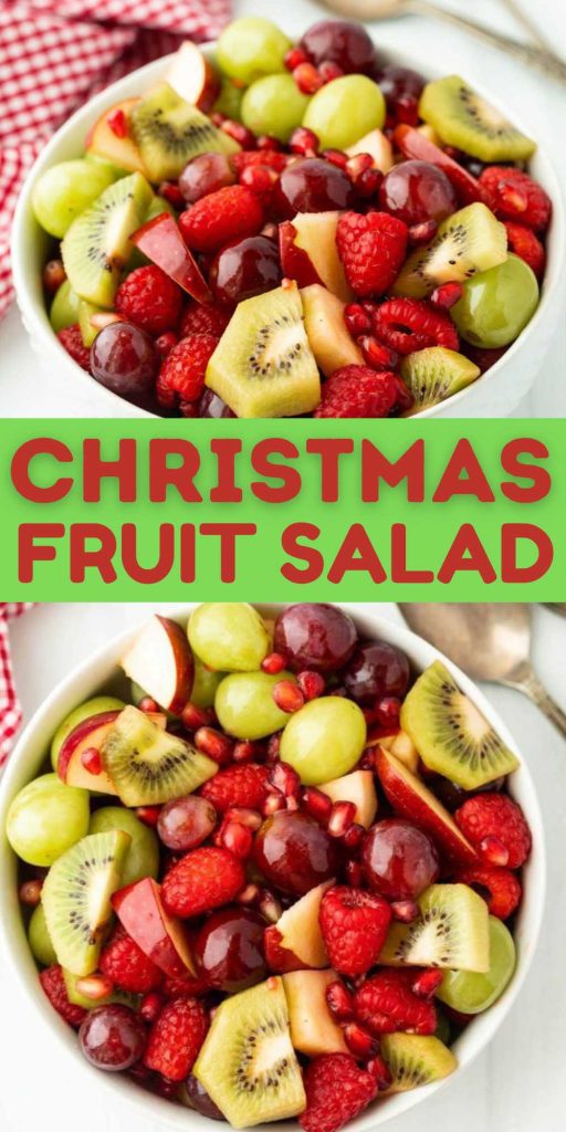 If you are looking for a refreshing salad to serve for the holidays, make Christmas Fruit Salad. Easy to make with simple ingredients. Make this festive fruit salad for all your holiday dinners for a crowd pleasing treat. Feel free to change the fruit to what you prefer. You can also add in nuts or mini marshmallows for the perfect fruit salad. #eatingonadime #christmasfruitsalad #fruitsalad