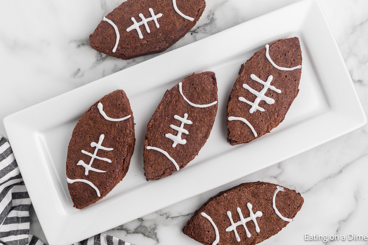 Football brownies on a platter
