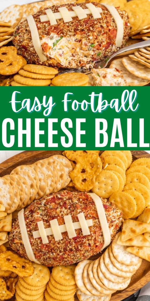 If you are looking for the super bowl party appetizer, make this Football Cheese Ball. Serve it with crackers for an impressive recipe. For the perfect game day appetizer, make this impressive cheeseball. Take it to your next tailgating gathering or for the super bowl. It is one of our favorite appetizers to make. #eatingonadime #footballcheeseball #gamedayappetizer