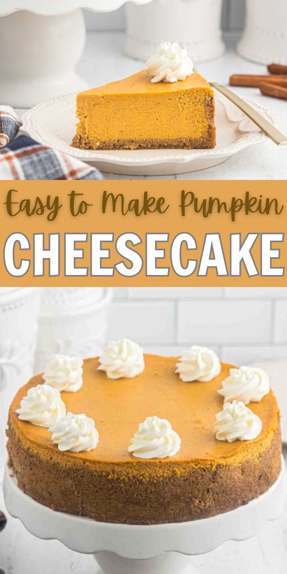 Take your classic cheesecake to the next level and make Pumpkin Cheesecake. This is the perfect dessert to start your fall baking with. We love a classic cheesecake but adding in a can of pumpkin makes it even better. If you love pumpkin desserts as much as my family, make this impressive cheesecake recipe. #eatingonadime #pumpkincheesecake #cheesecake