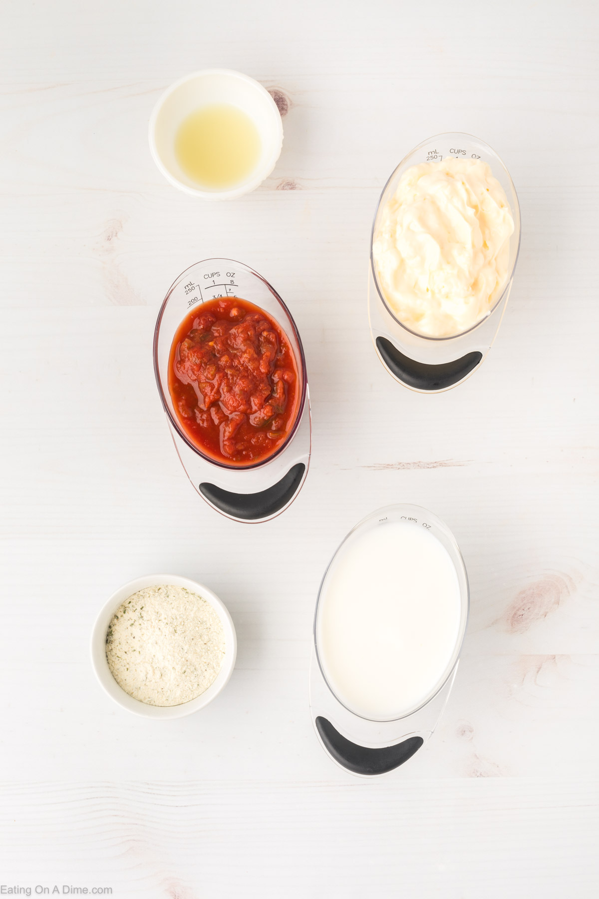 Ingredients needed for salsa ranch dressing - salsa, buttermilk, mayonnaise, ranch seasoning packet, lime juice
