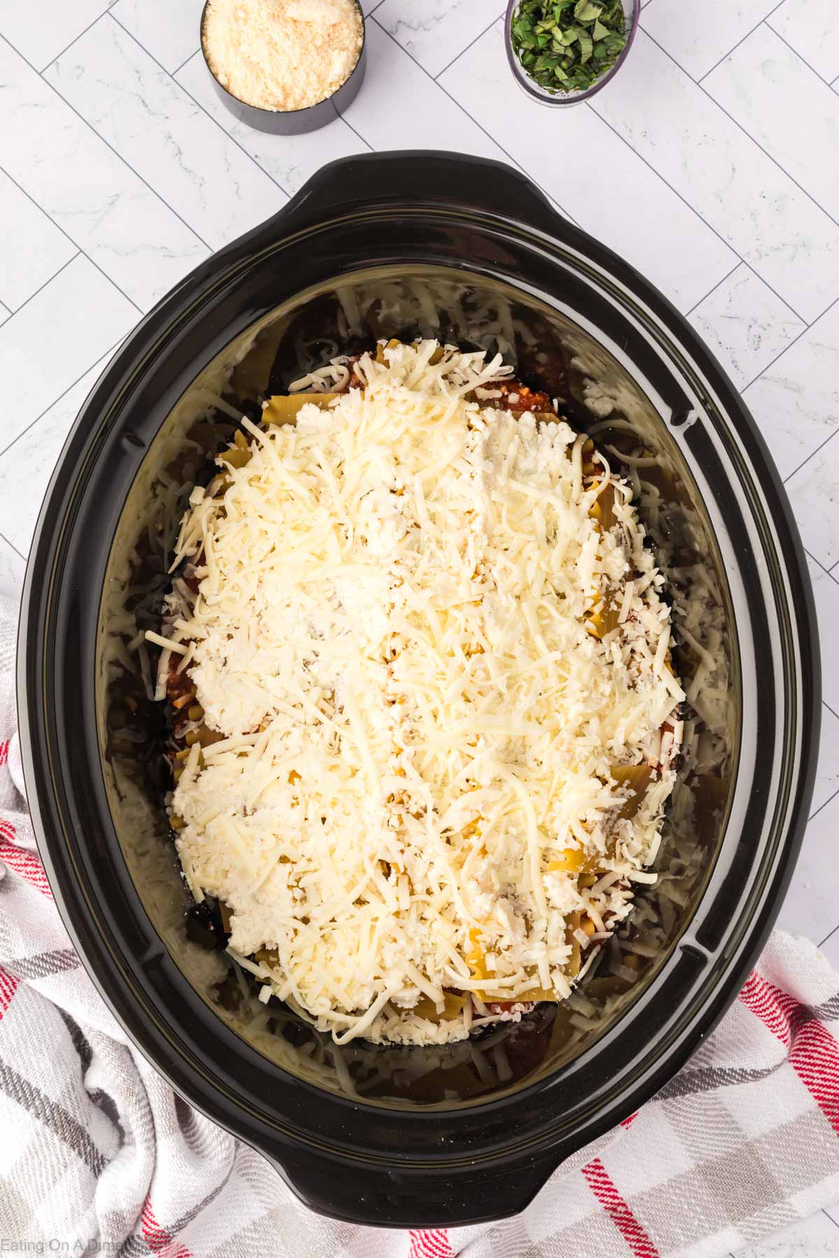 Layering the ingredients in the slow cooker