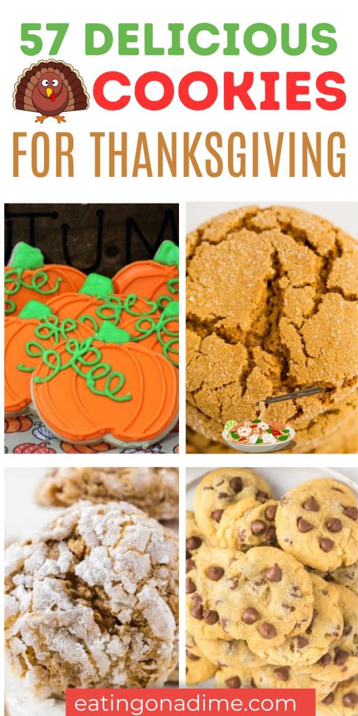 These Thanksgiving cookie recipes can bring comfort to your gatherings. Whether you're a veteran baker or just starting out in the kitchen. These cookies are not only tasty, but they also make great Thanksgiving gifts for loved ones. They will surely be a welcome addition to any party, large or small, formal or casual. #eatingonadime #thanksgivingcookierecipes #thanksgivingrecipes