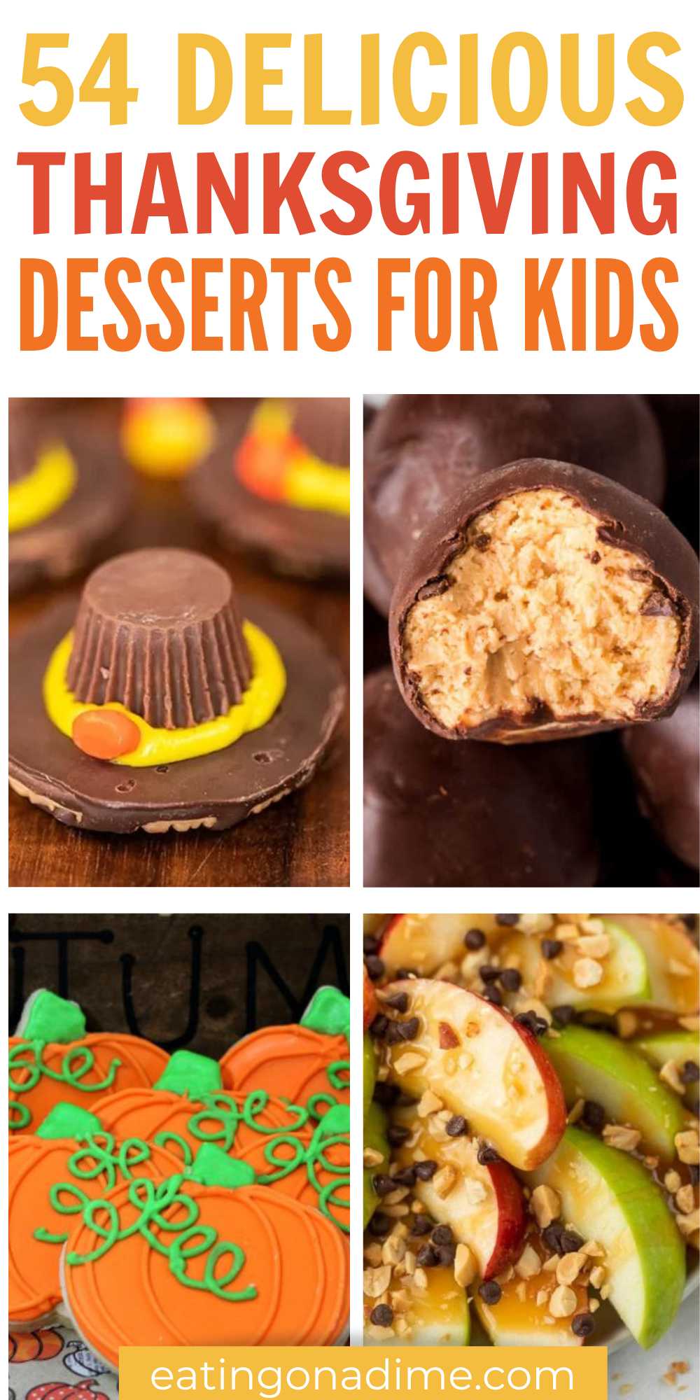 Make Thanksgiving memorable for the whole family by following these easy Thanksgiving desserts for kids. These easy-to-follow recipes will make the cooking part of Thanksgiving exciting and fun. From turkey Oreo cookies to the classic pie, we’ve prepared easy Thanksgiving desserts for kids. #eatingonadime #thanksgivingdessertsforkids #dessertsforkids
