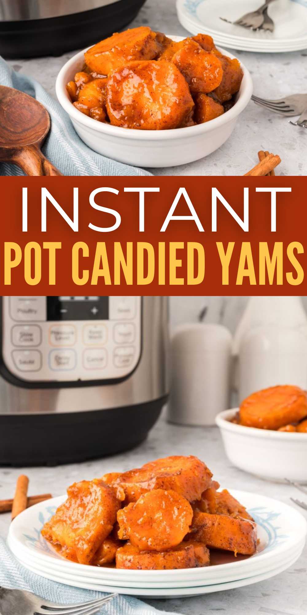 Instant Pot Candied Yams is a quick and easy way to make this holiday side dish. It is cooked with simple ingredients for amazing flavor. Whether you are cooking them for the holidays or with as a summertime side dish, they are always a crowd favorite. The sweet warm spices really makes this dish taste amazing. #eatingonadime #instantpotcandiedyams #candiedyams