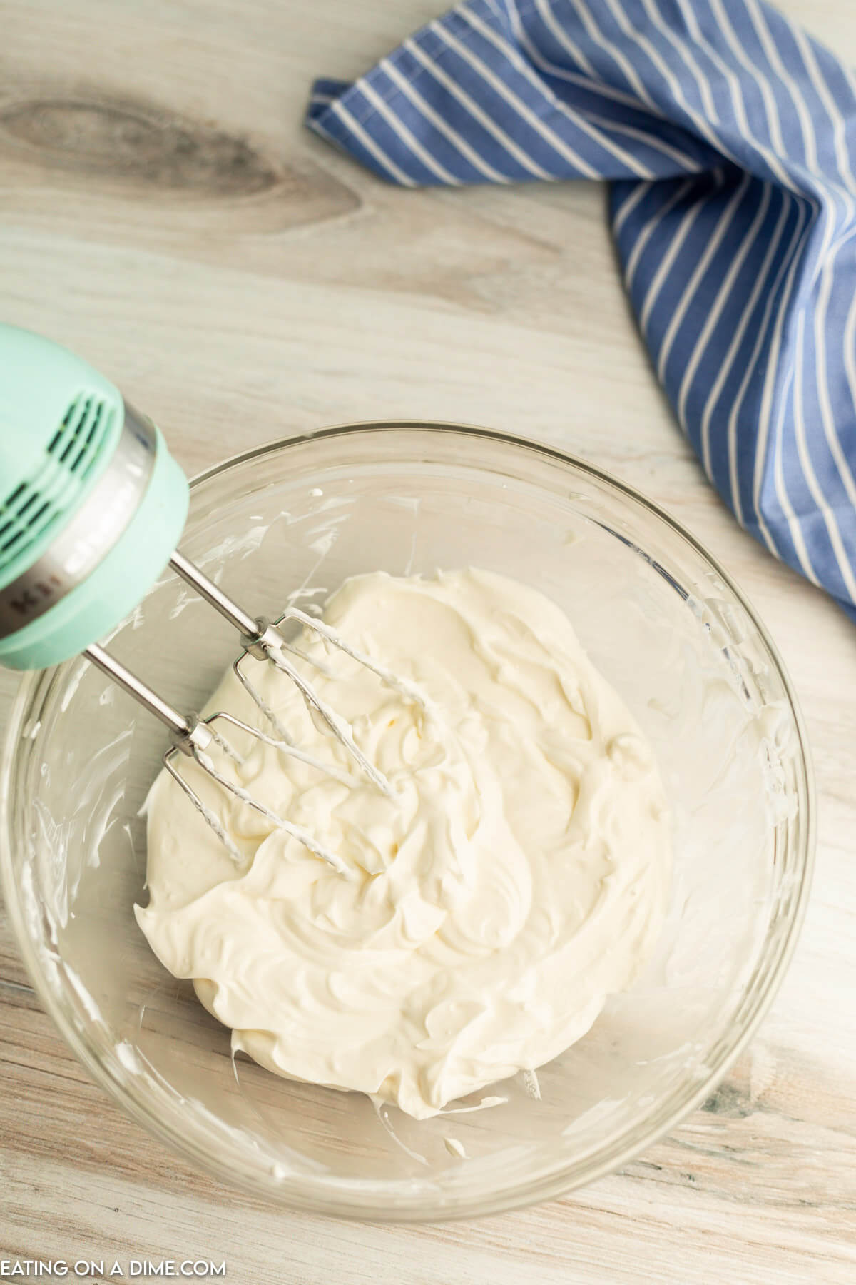 Mixing bowl with cream cheese and sour cream combined. 