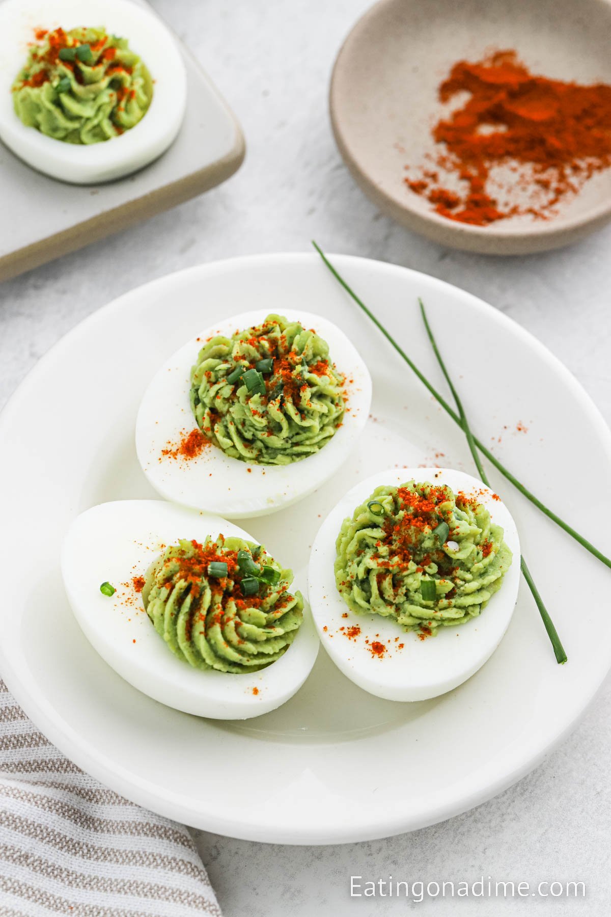 Avocado Deviled Eggs on a plate