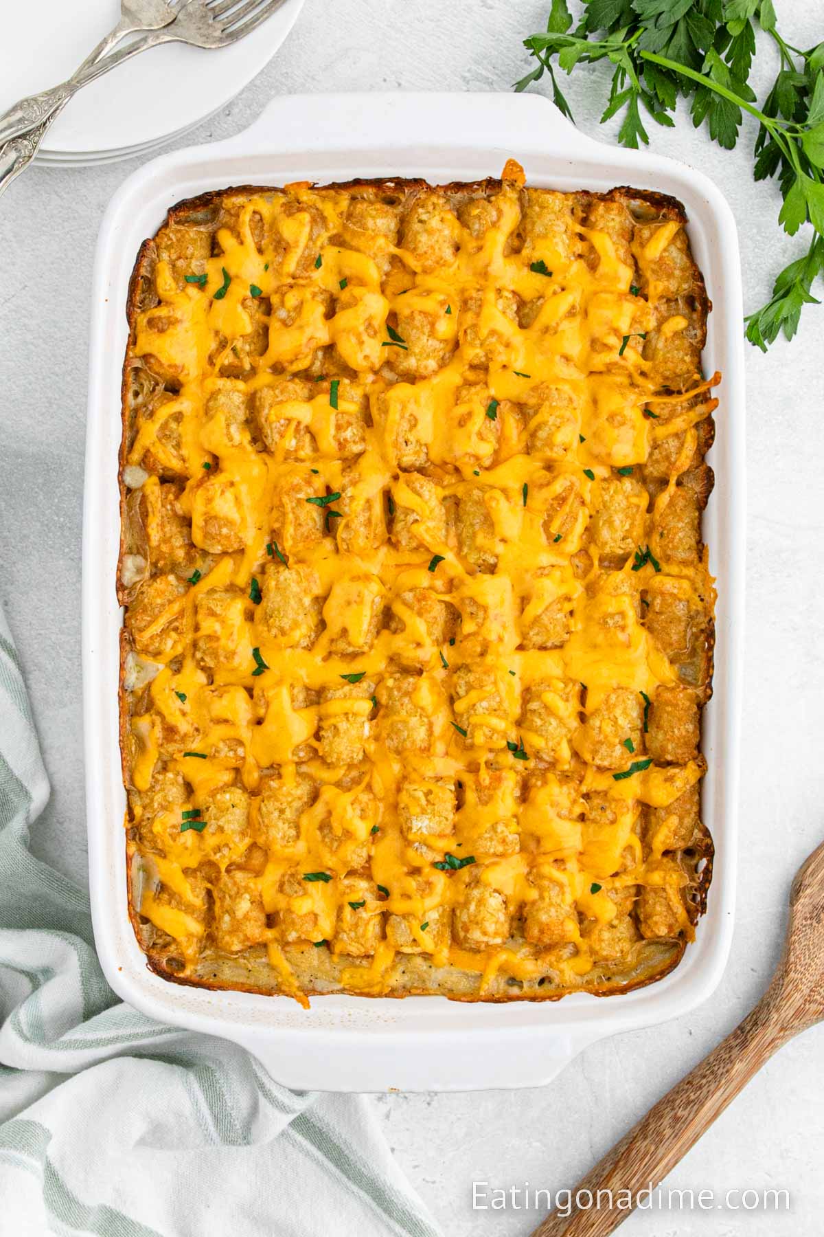 Chicken Tater Tot Casserole in a baking dish