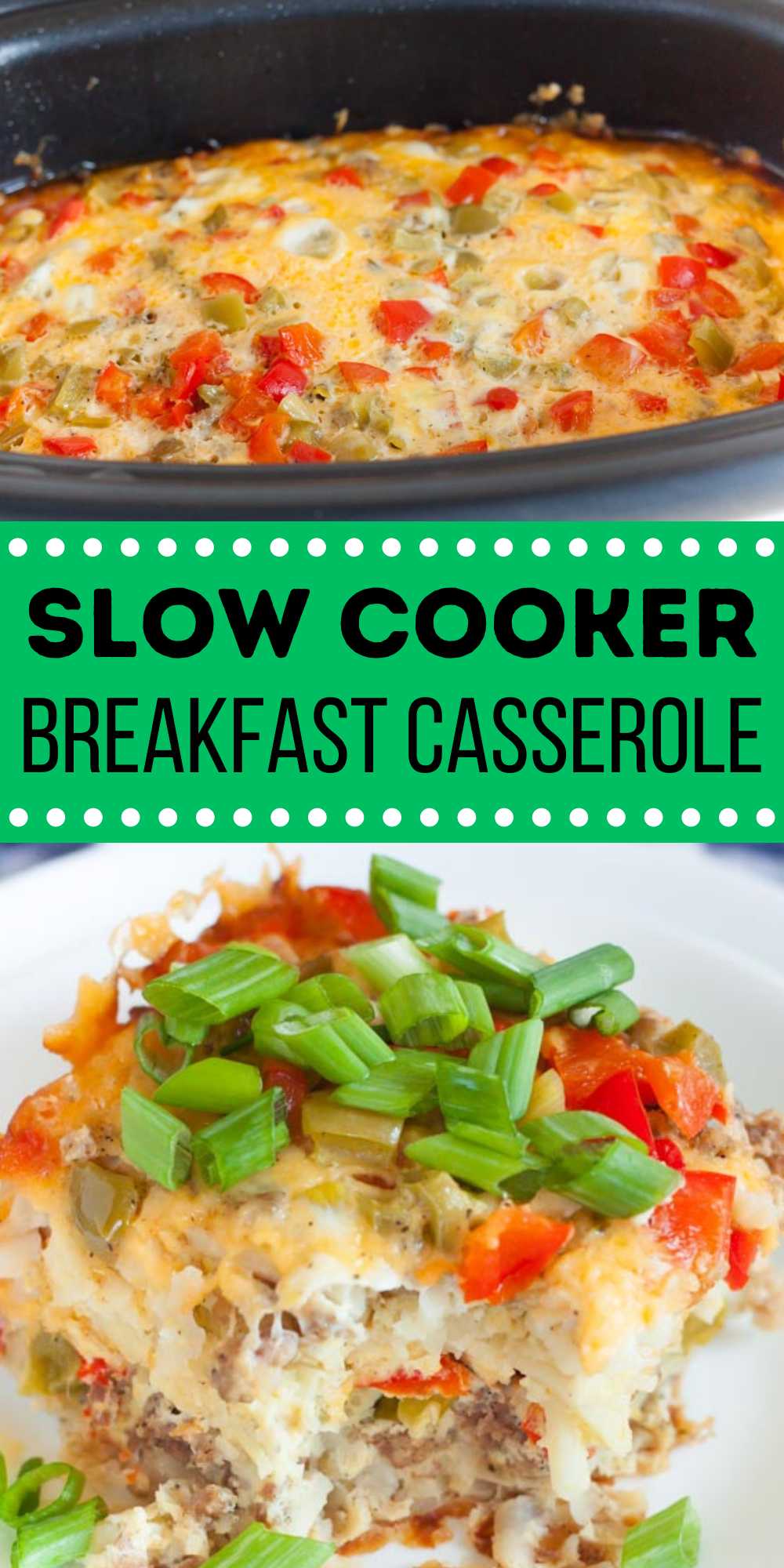 Try this easy CrockPot Breakfast Casserole Recipe for a easy breakfast idea. This is perfect for any day of the week. This breakfast recipe can be made in a variety of ways. You can change the veggies, cheese and meat to what you prefer. Add your favorite toppings and side dishes for a complete meal idea. #eatingonadime #crockpotbreakfastcasserole #breakfastcasserole