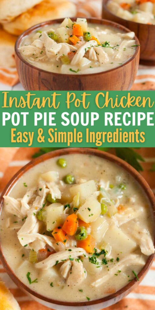 Instant Pot Chicken Pot Pie Soup Recipe is the perfect soup when you are craving chicken pot pie. This comes together quickly and easily. We love pressure cooking as it has been a game changer for my family. I take a frozen meal to a complete dinner thanks to our instant pot. This recipe is the perfect soup for a cold day. #eatingonadime #instantpotchickenpotpiesoup #chickenpotpiesoup