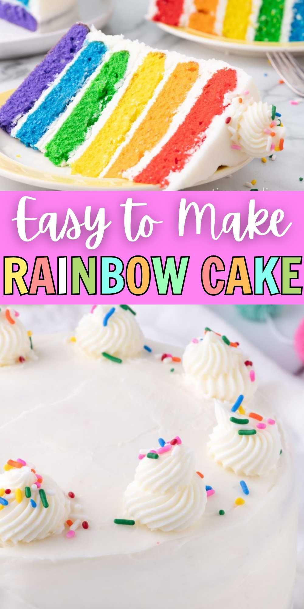 If you are looking for a fun cake to celebrate someone special, make this Rainbow Cake. The vibrant colors will make anyone smile. We always celebrate big for our kids birthday and I love making this cake for them. It is fun, festive and all the fun colors makes for a memorable birthday. #eatingonadime #rainbowcake #rainbowdesserts