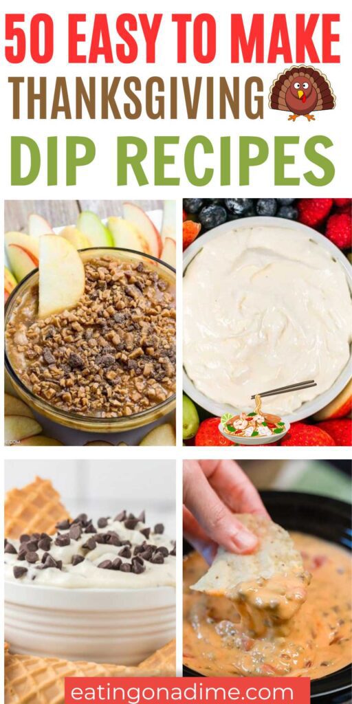We have compiled a list of the best Thanksgiving dip recipes. Ranging from creamy and savory to sour and spicy, so that everyone at your table may find something they love. We have all the classic recipes such as sweet potatoes, cranberry sauce, and onion dip. But these holiday dips are always on the list. #eatingonadime #thanksgivingdiprecipes #diprecipes
