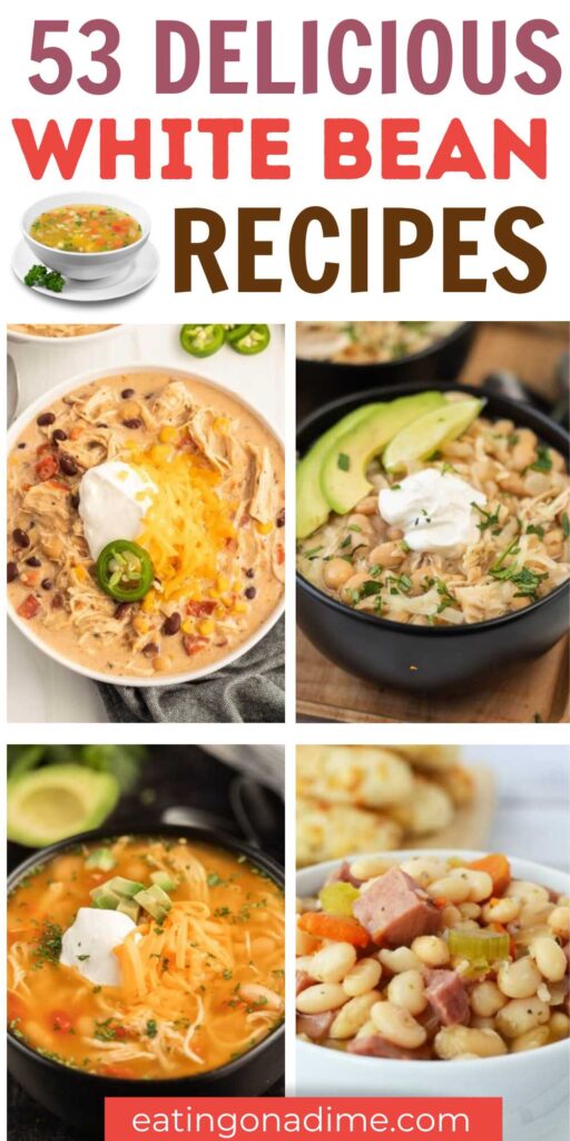 The search is over for the best white bean recipes, let alone 55 of them! This recipe list is for palates of all tastes and flavors. From the classic chilis, dips, soups, and the occasional pasta, our list has anything and everything! #eatingonadime #whitebeanrecipes #whitebeans
