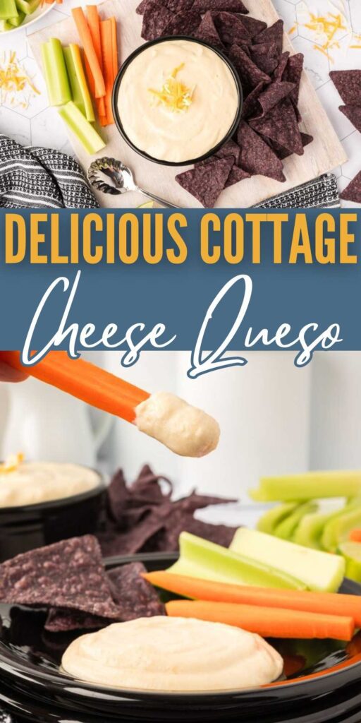 If you are looking for a high protein queso, make Cottage Cheese Queso. It delicious served with crackers, chips and raw vegetables. We love chips and queso but this is a healthy queso dip that is just as delicious. Make this creamy consistency queso dip to serve at your next game day party. I bet no one will be able to tell the difference. #eatingonadime #cottagecheesequeso #cottagecheeserecipe