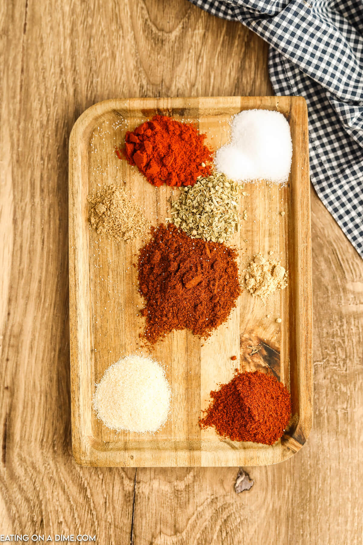 Kickin Chicken Seasoning Ingredients - chili powder, paprika, cayenne pepper, onion powder, salt, oregano, coriander, turmeric