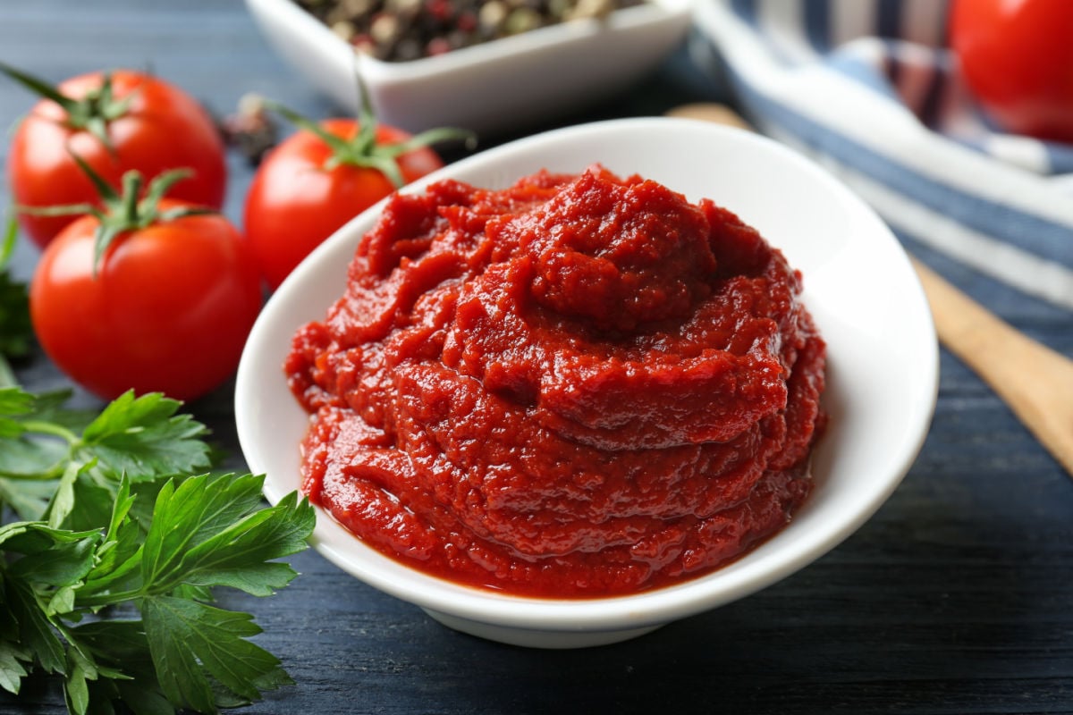 Tomato paste in a bowl. 