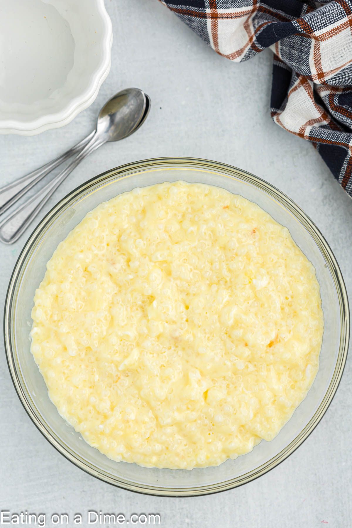 A clear bowl of tapioca pudding