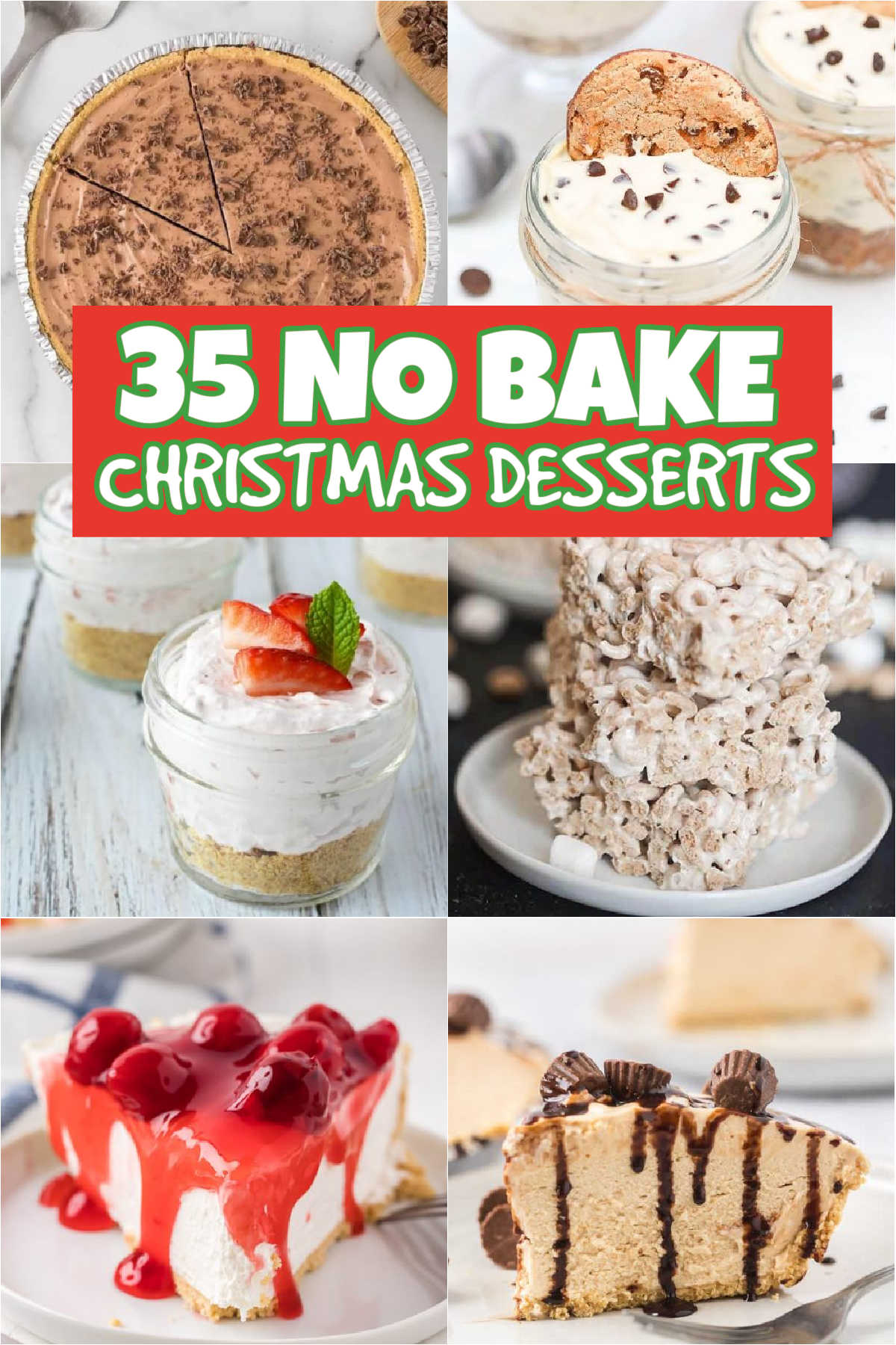 These No Bake Christmas Desserts are perfect for all your holiday parties. They are made with simple ingredients and are loaded with flavor. These Christmas No Bake Desserts make the perfect holiday treat for the holiday season. From no bake pie that is made with a Oreo cookie crust to peppermint bark. These no bake recipes will become your new holiday favorite. #eatingonadime #nobakechristmasdesserts #christmasdesserts