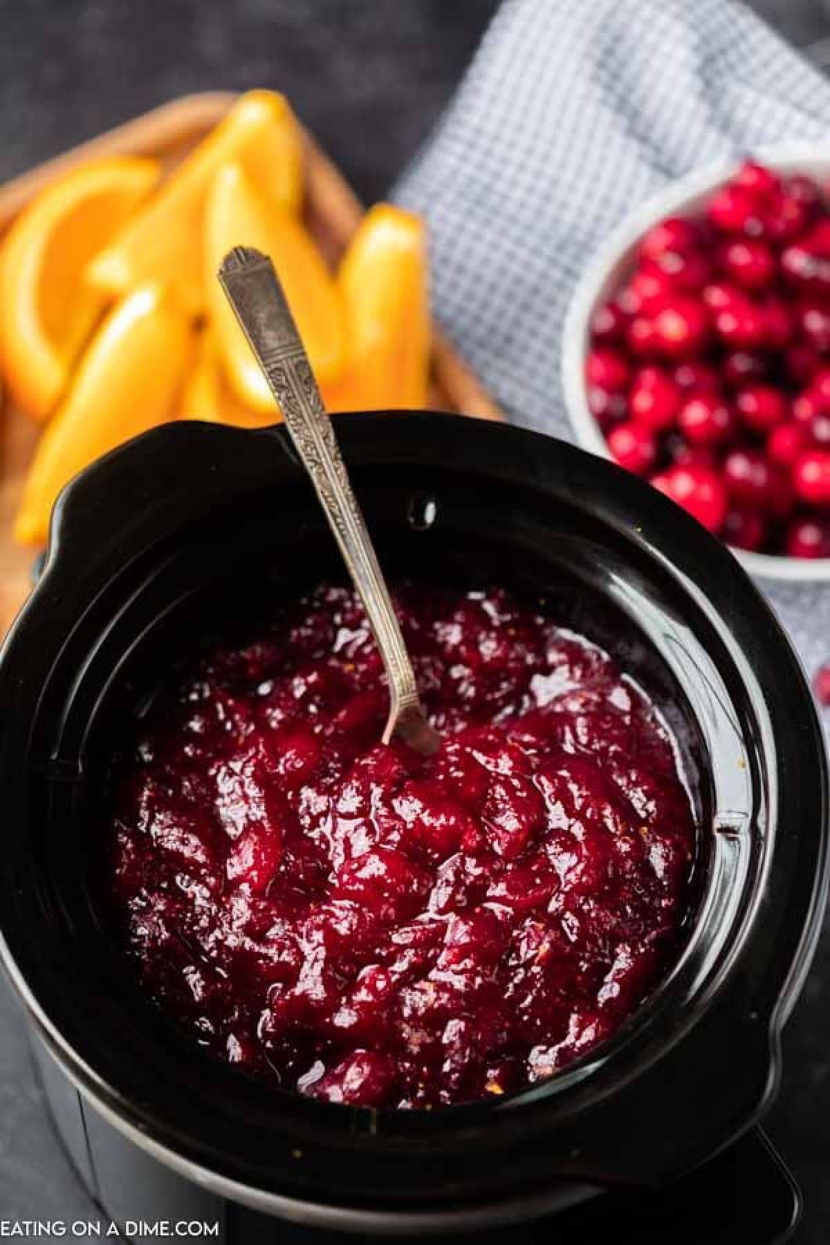 cranberry sauce in the slow cooker.