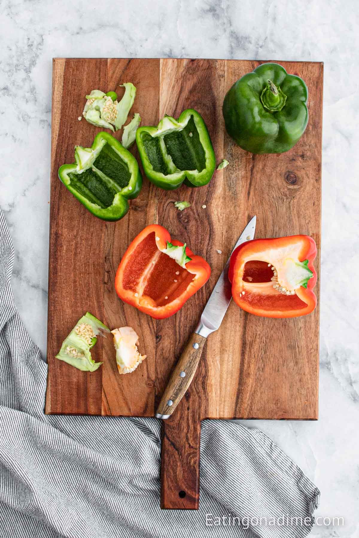Preparing the peppers on a cutting board
