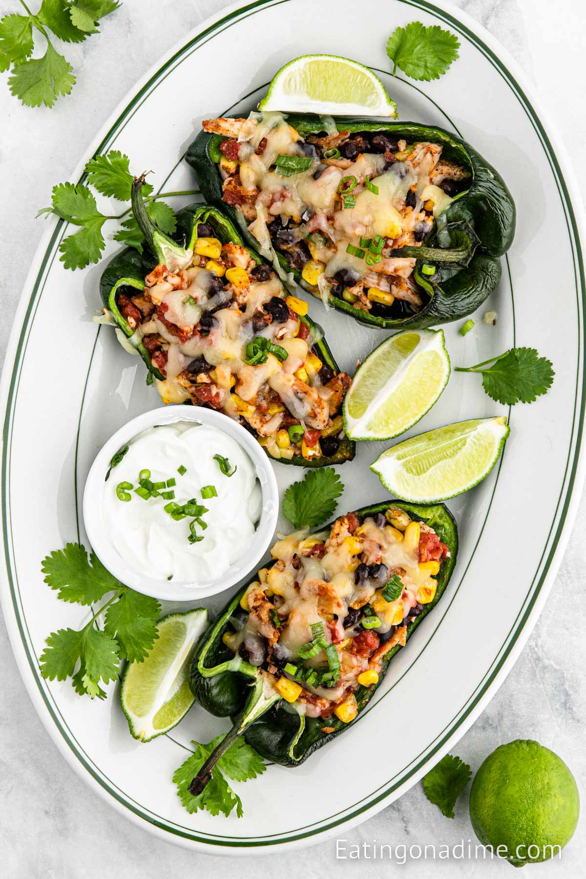 Chicken Stuffed Poblano Peppers on a serving platter