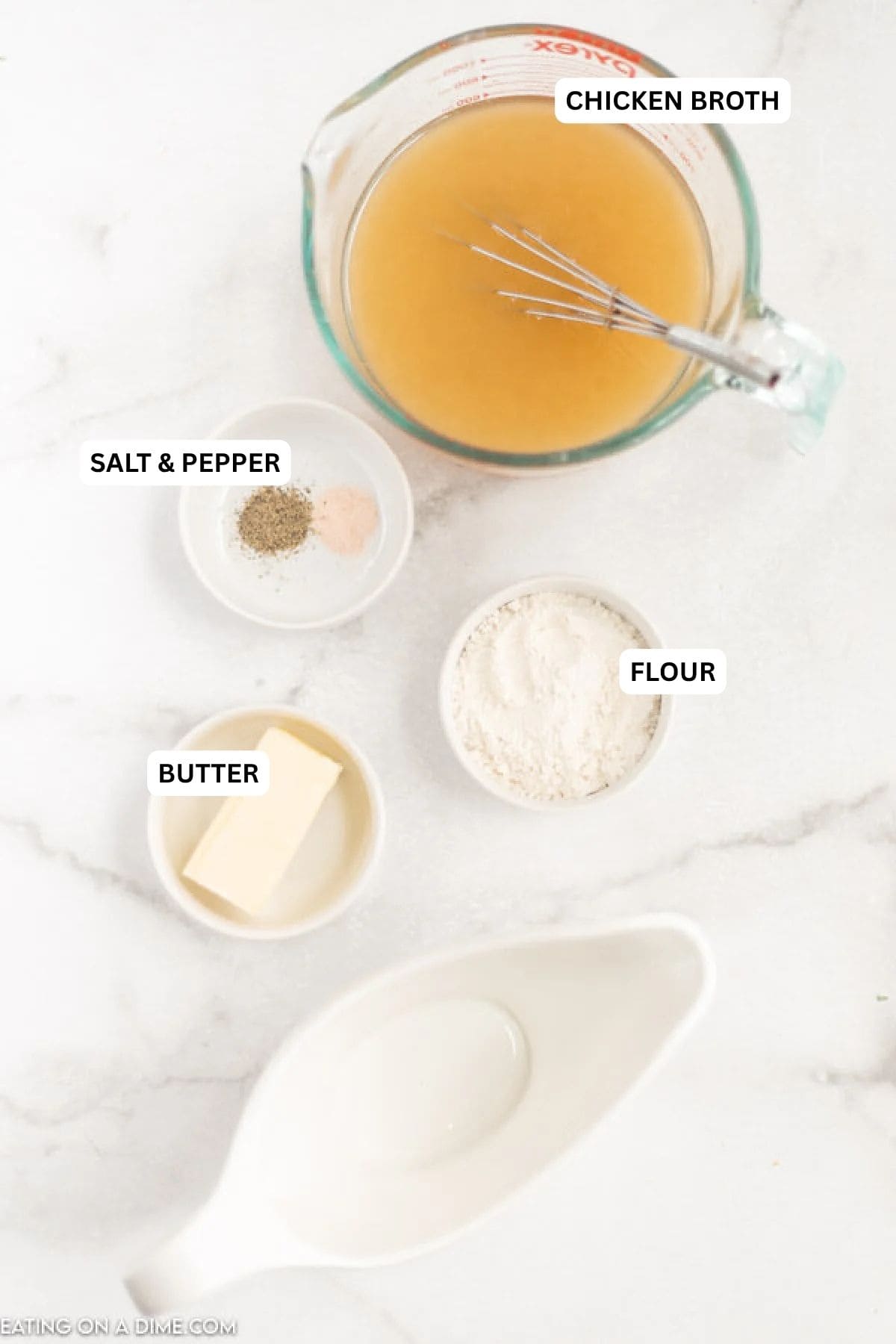 Ingredients for recipe: flour, butter, salt, pepper and chicken broth.