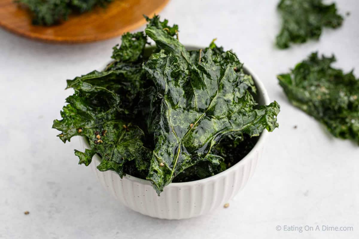 Baked Kale in a white dish.