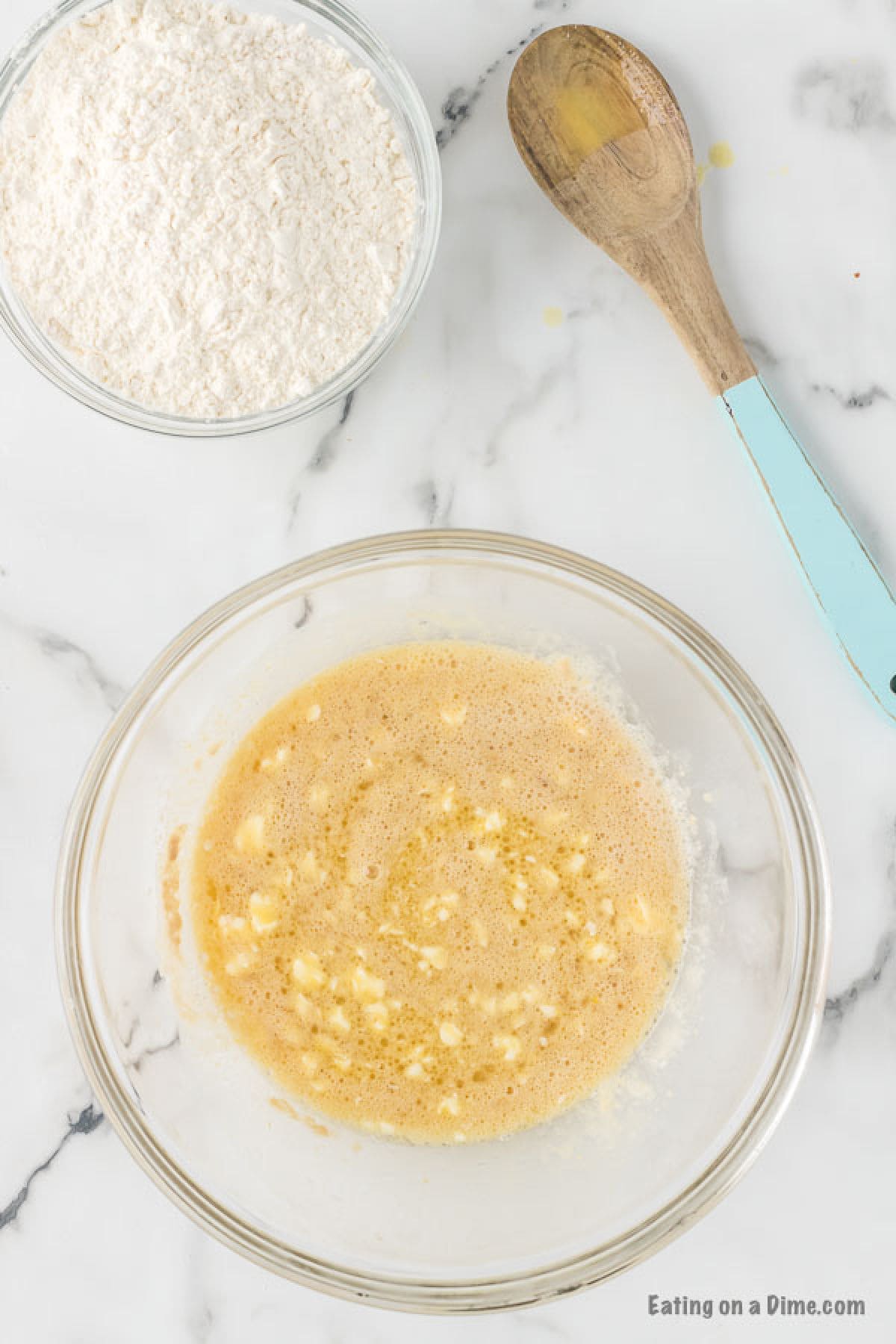 Add in egg, butter and salt to the yeast mixture