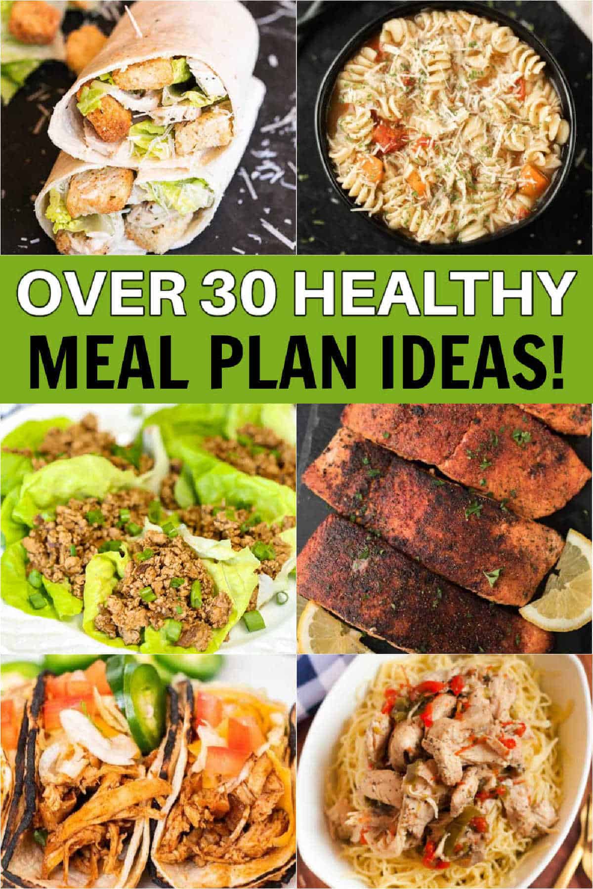 Check out more than 30 healthy meal plan ideas that are all easy to make, delicious and affordable.  This healthy menu plan is perfect to plan your month. Try these easy healthy recipes.  You’ll love these easy meal plan ideas.  #eatingonadime #healthyrecipes #healthymeals #mealplan #mealplanideas 
