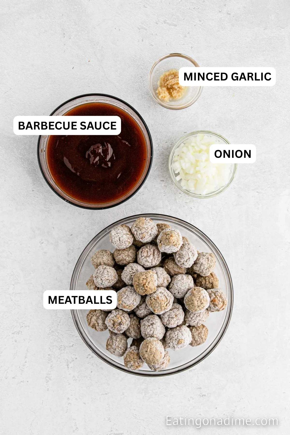 Ingredients for recipe: meatballs, onion, garlic and BBQ sauce.