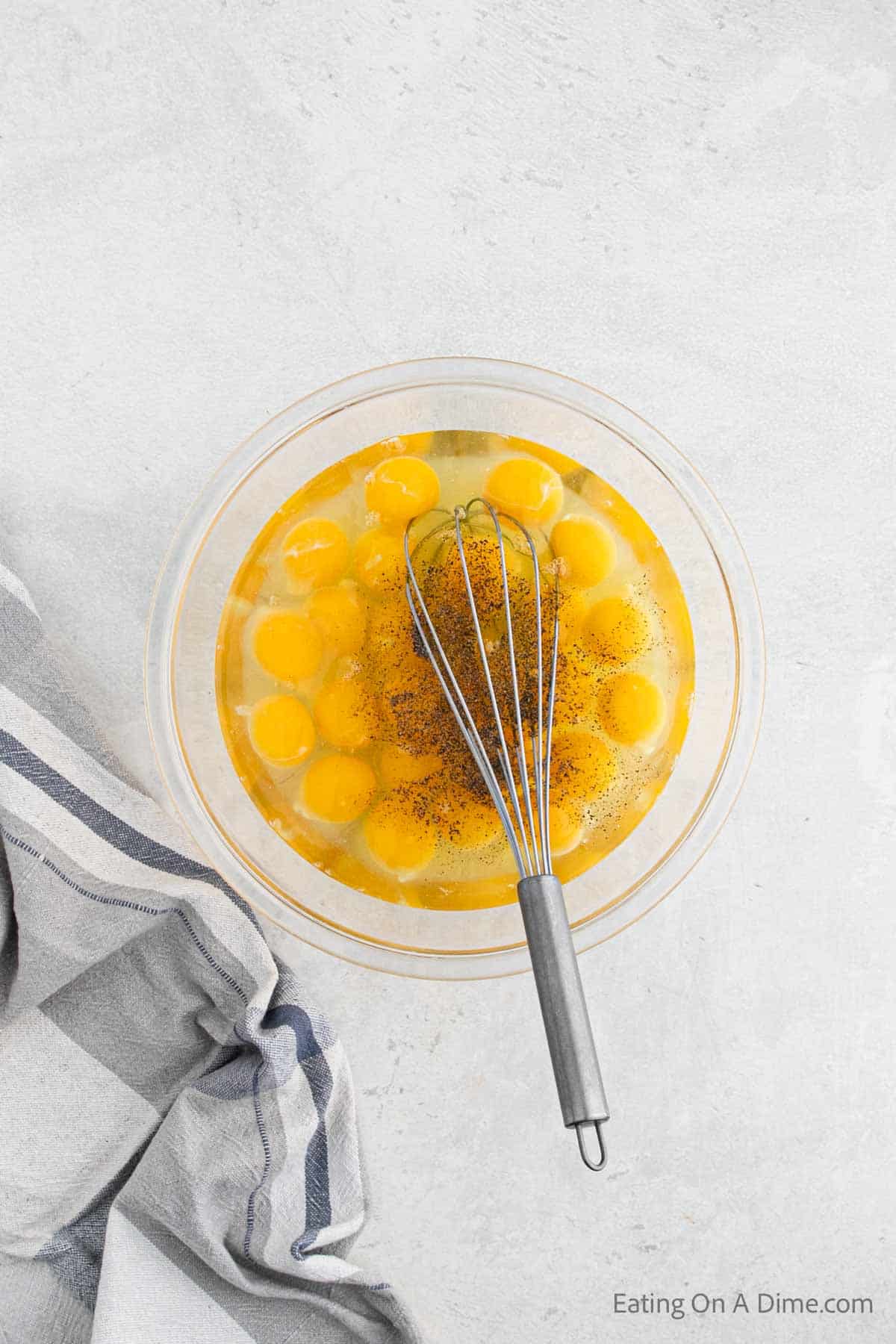 Whisking the eggs together in a bowl