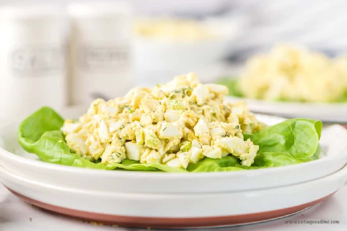 Egg Salad on a bed of lettuce.