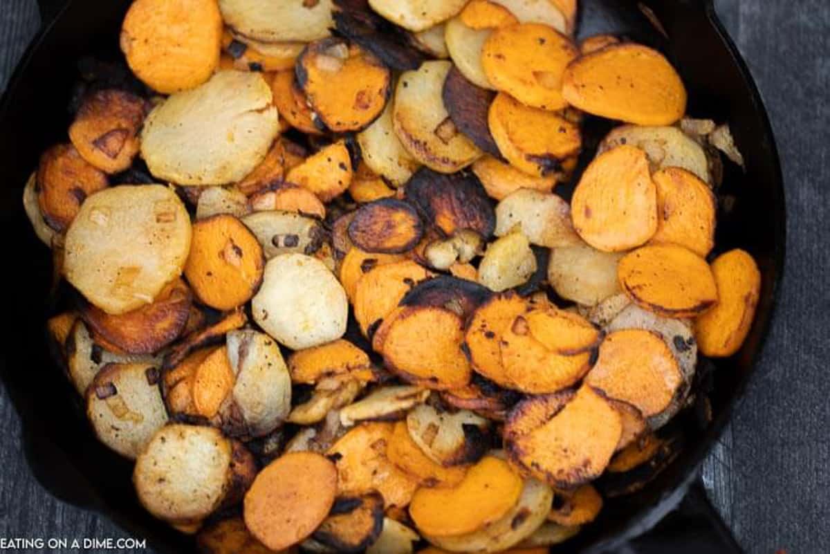 pan fried potatoes and sweet potatoes